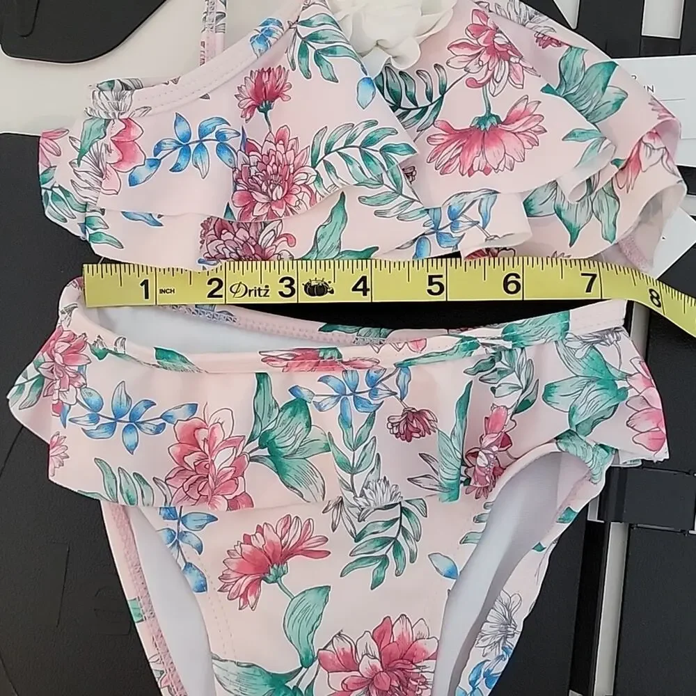 Janie and Jack Ruffled Floral Print Pink Two Piece Baby Girl‎ Swimsuit 6-12M